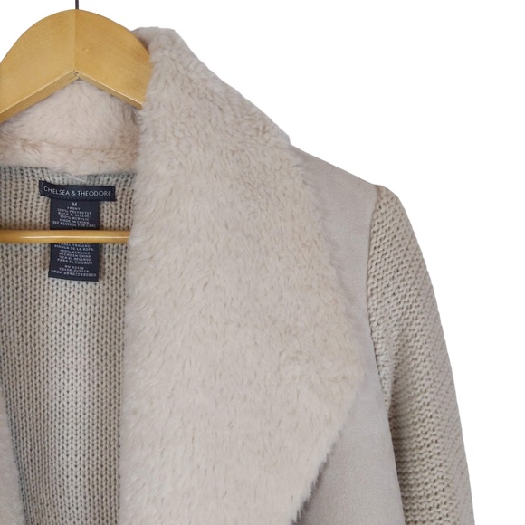 Off-White Faux Fur Knit Sweater Jacket SZ M - Picture 7 of 12